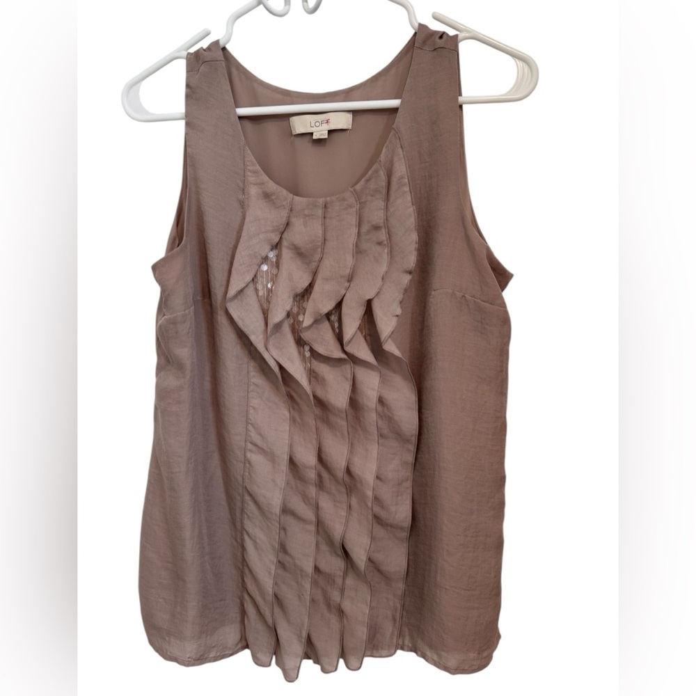 LOFT Women's Sleeveless Top Dusty Mauve Taupe Color Sequin Design Size Medium